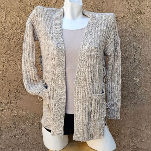 Cozy Chunky Knit Beige Open Front Cardigan Sweater - Picture 1 of 11